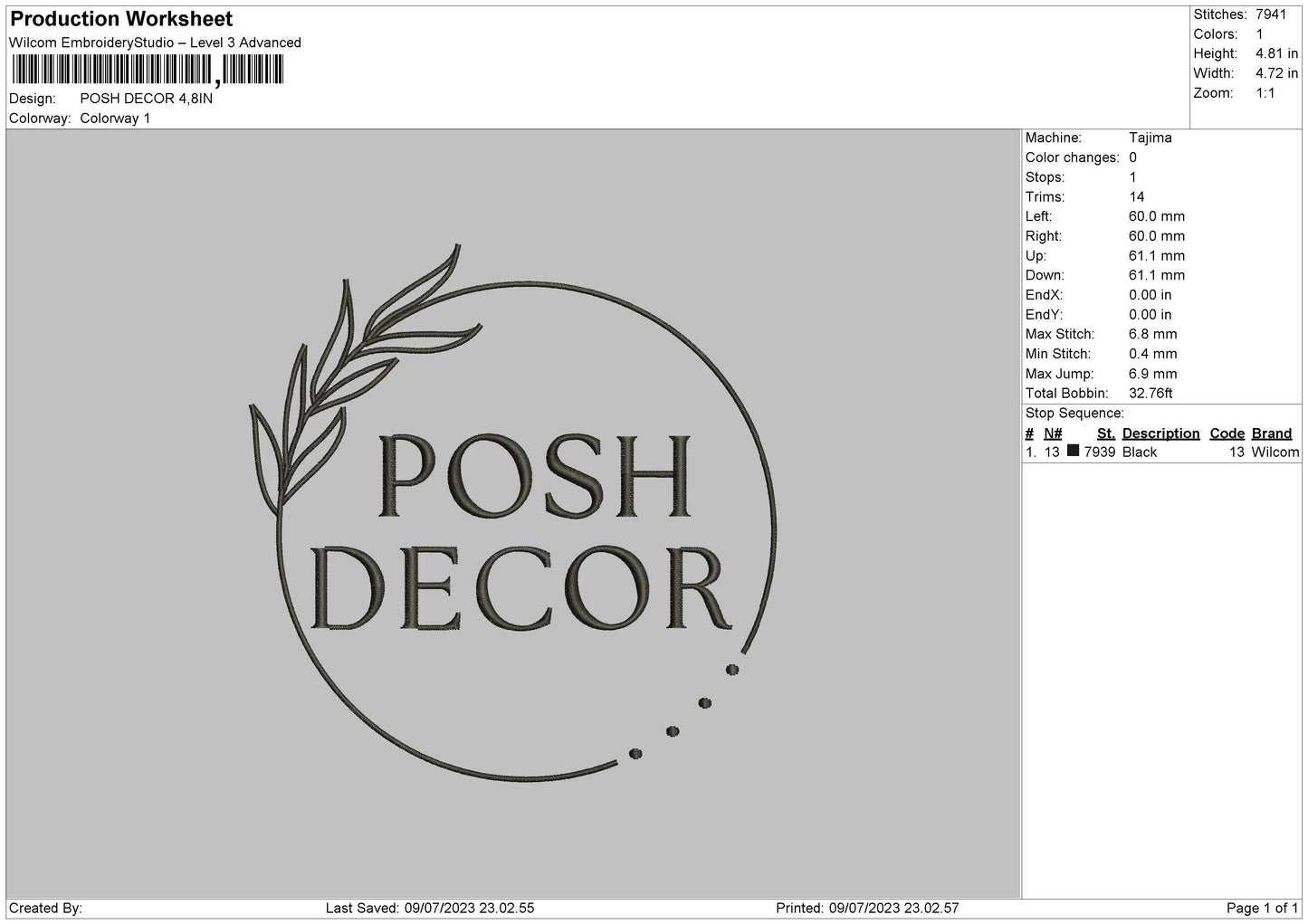Posh Decor Embroidery File 6 sizes