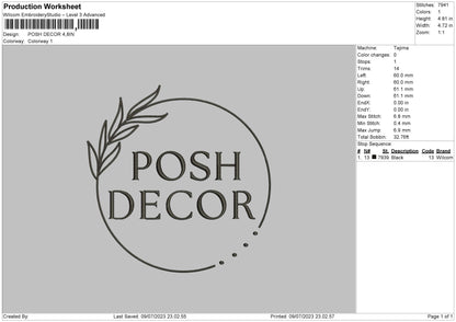 Posh Decor Embroidery File 6 sizes
