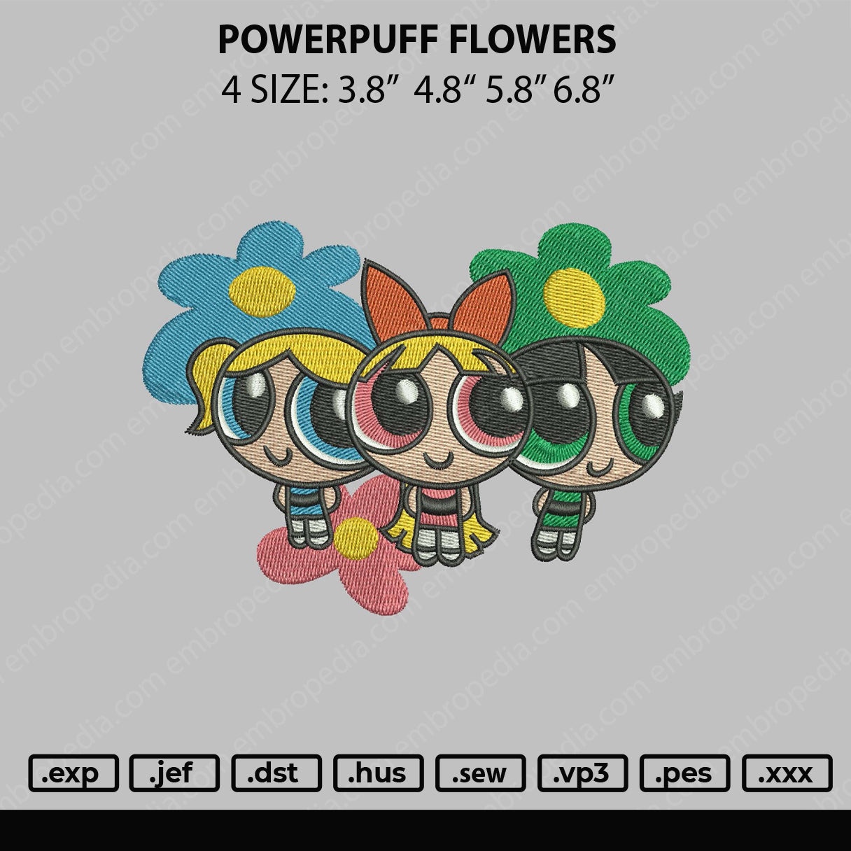 PowerPuff Flowers Embroidery File 4 sizes