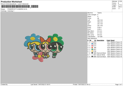 PowerPuff Flowers Embroidery File 4 sizes