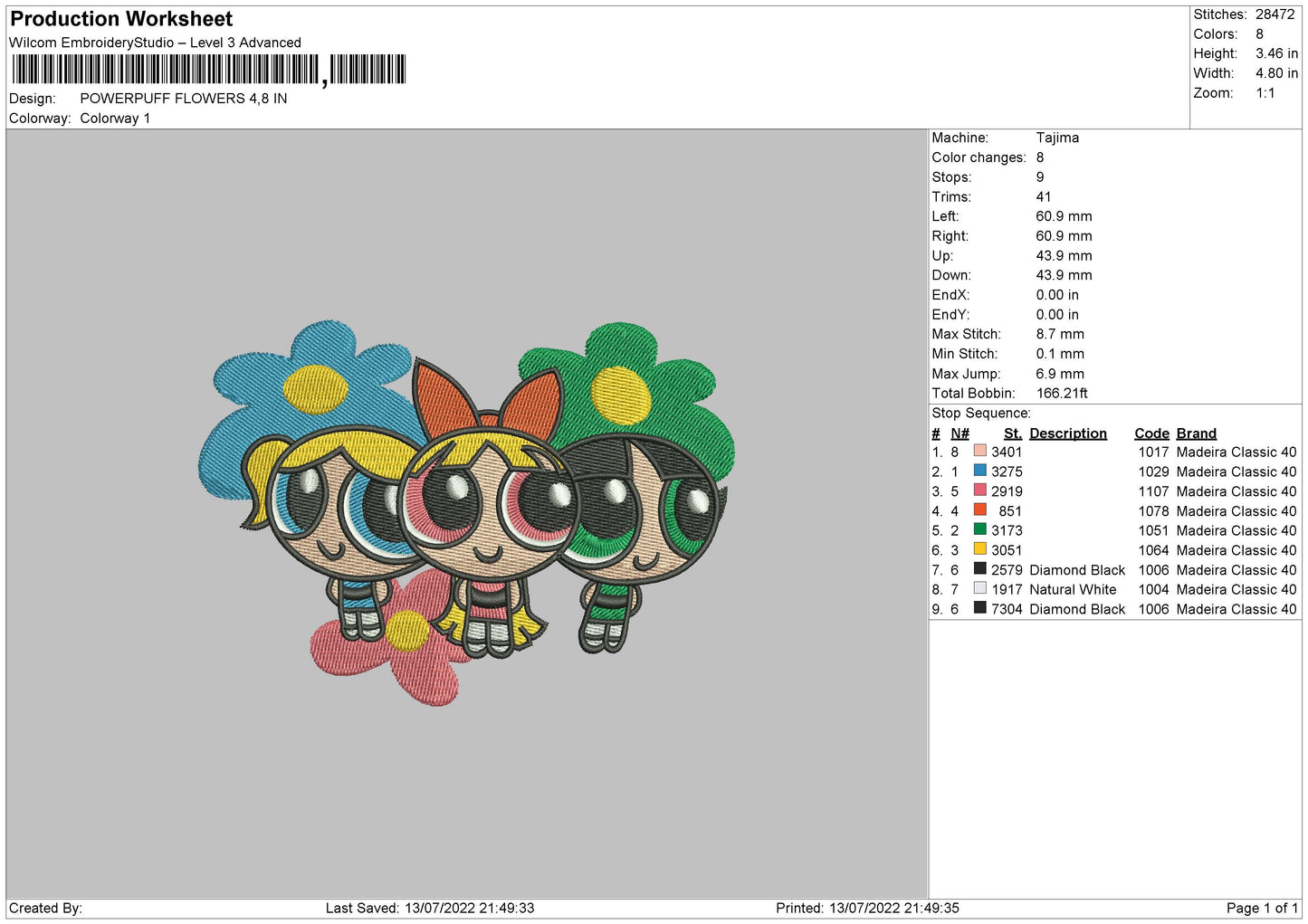 PowerPuff Flowers Embroidery File 4 sizes