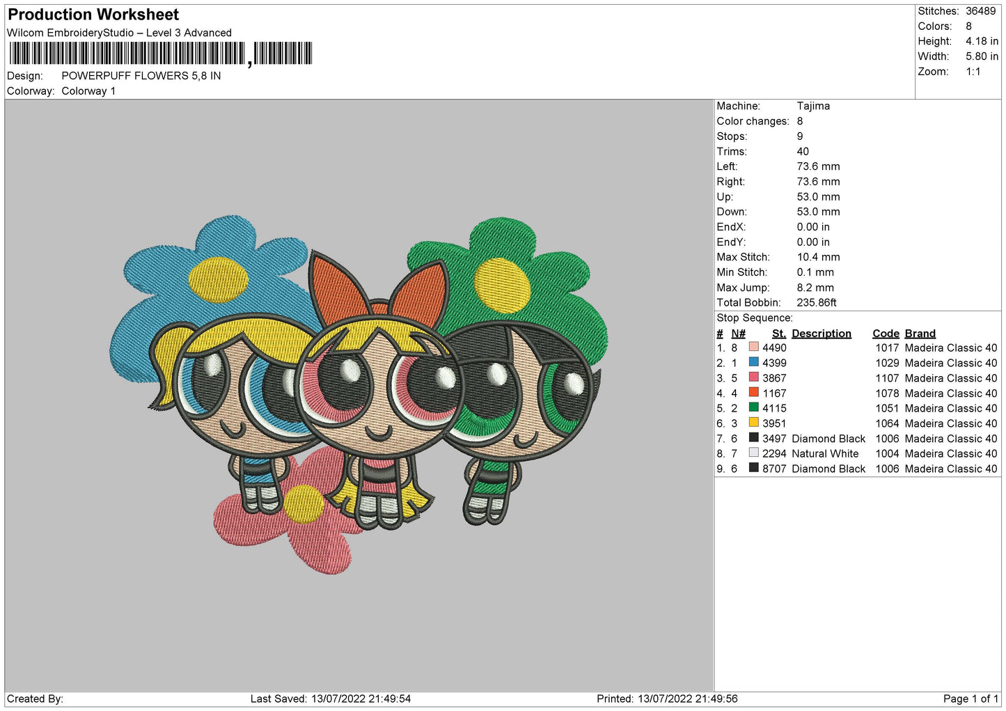 PowerPuff Flowers Embroidery File 4 sizes