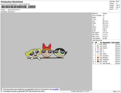 Powerpuff Girls Embroidery File 4 size