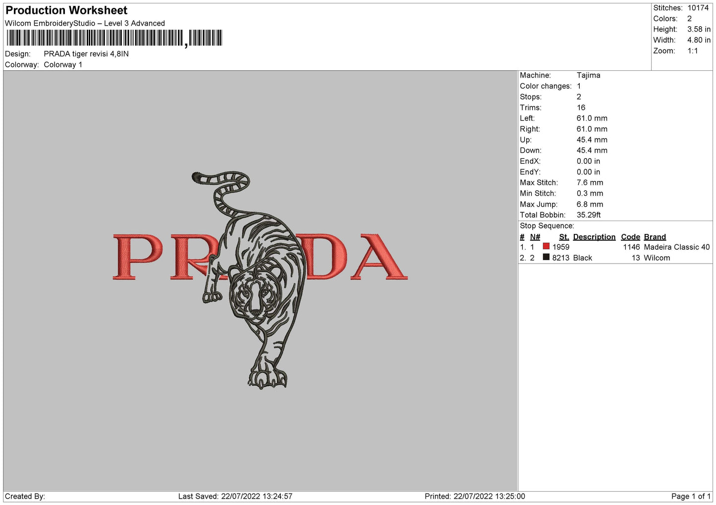 Prada Tiger Embroidery File 4 sizes