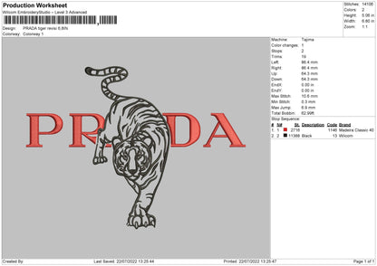 Prada Tiger Embroidery File 4 sizes