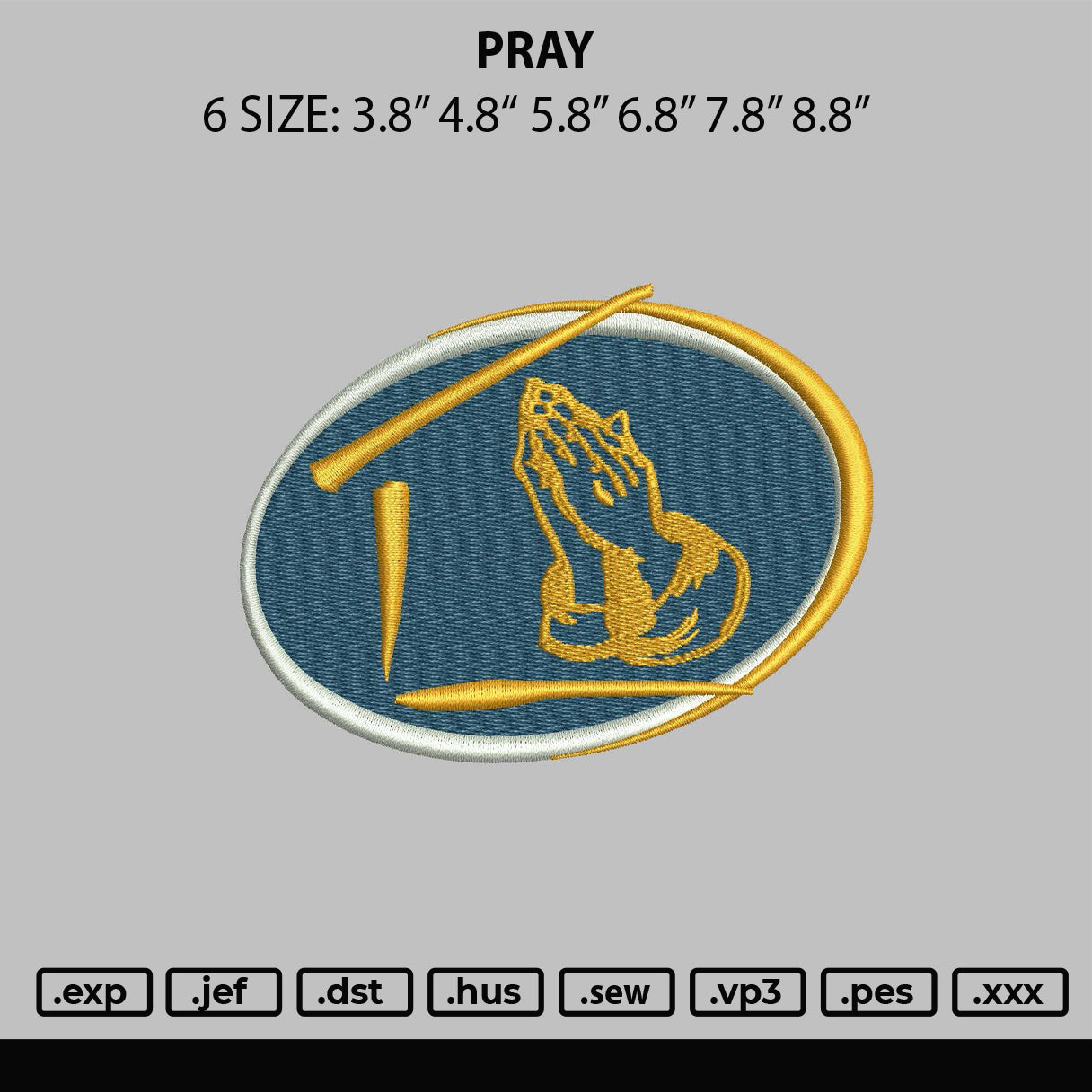 Pray Embroidery File 6 sizes