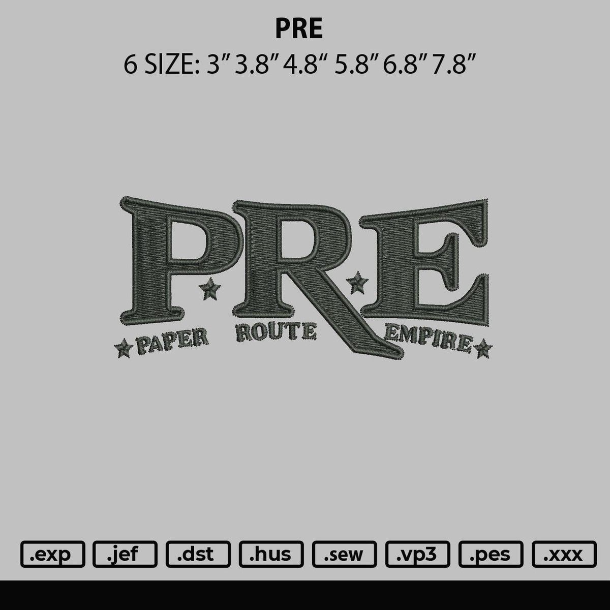 Pre Embroidery File 6 sizes