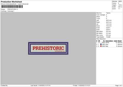 Prehistoric Embroidery File 6 sizes