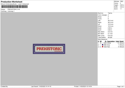 Prehistoric Embroidery File 6 sizes
