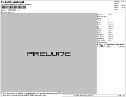Prelude Embroidery File 4 size