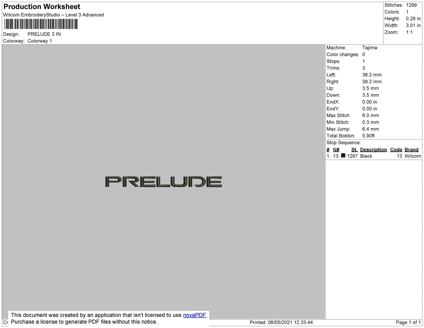 Prelude Embroidery File 4 size