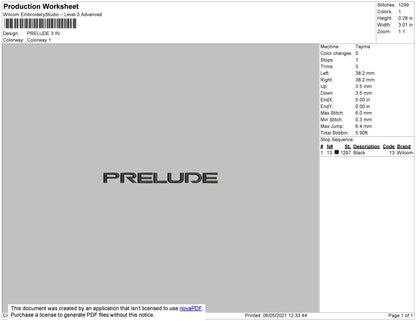 Prelude Embroidery File 4 size