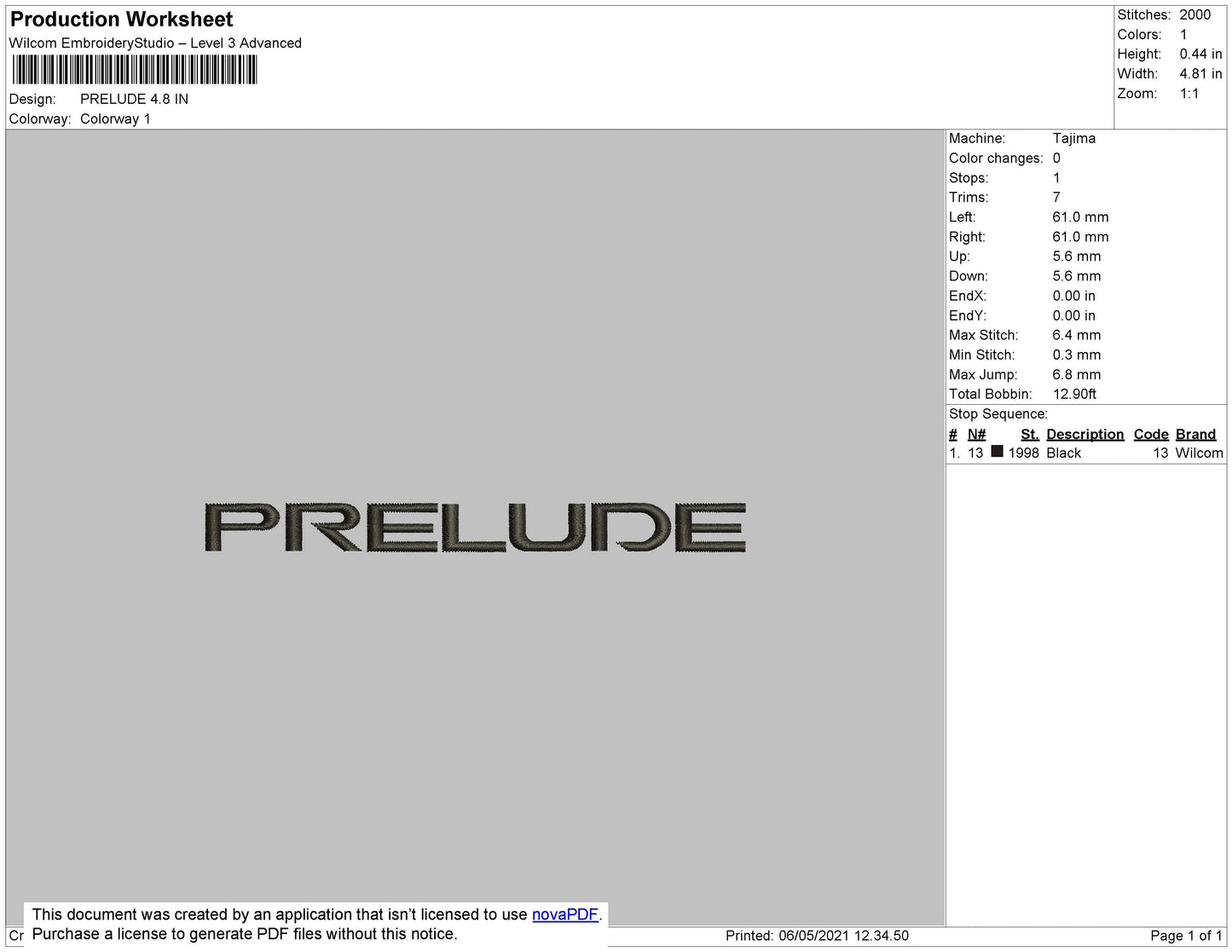 Prelude Embroidery File 4 size