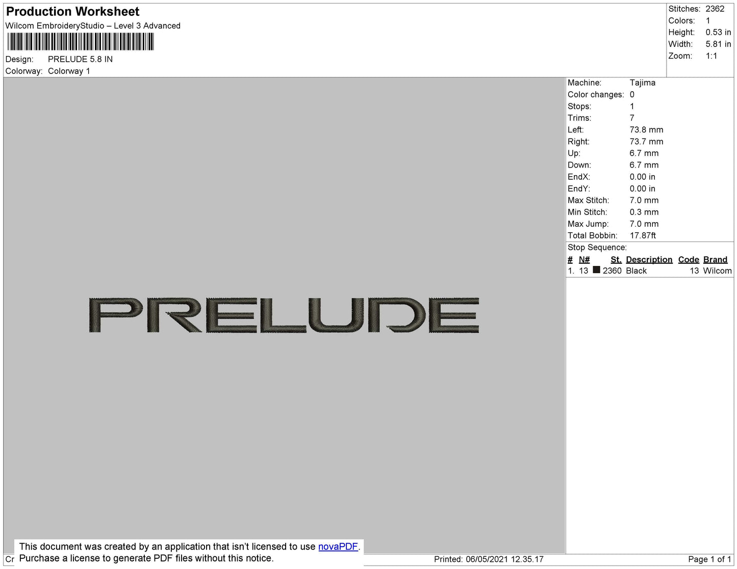Prelude Embroidery File 4 size