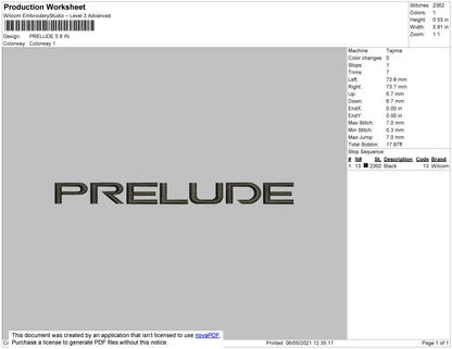 Prelude Embroidery File 4 size