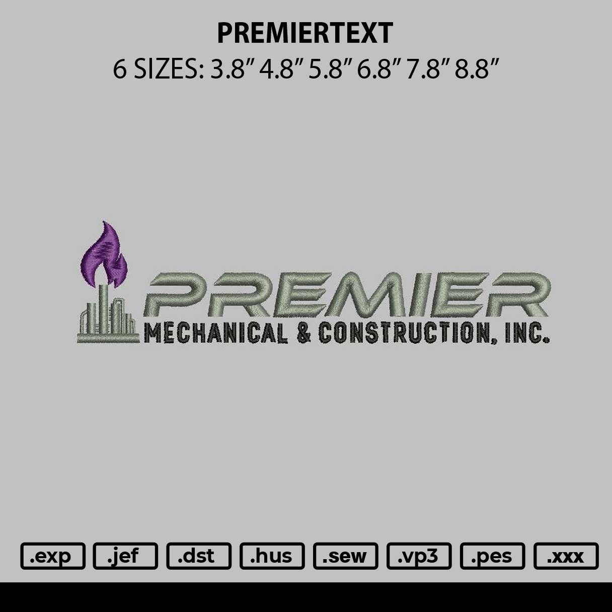 Premiertext Embroidery File 6 sizes