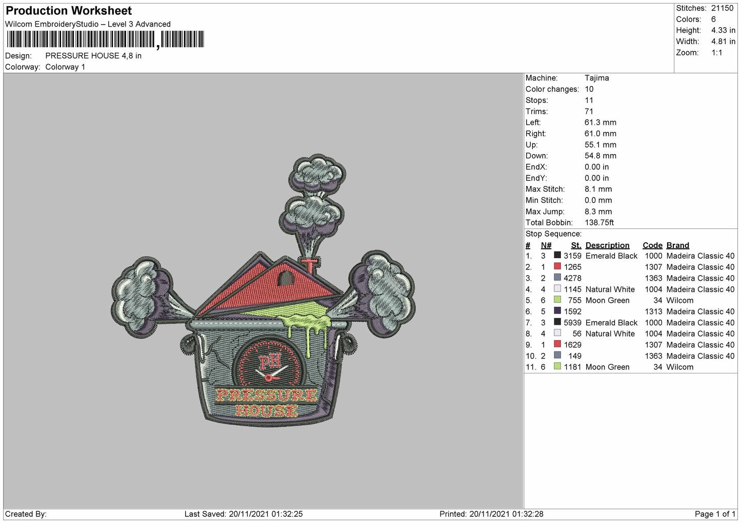 Pressure House Embroidery File 4 size