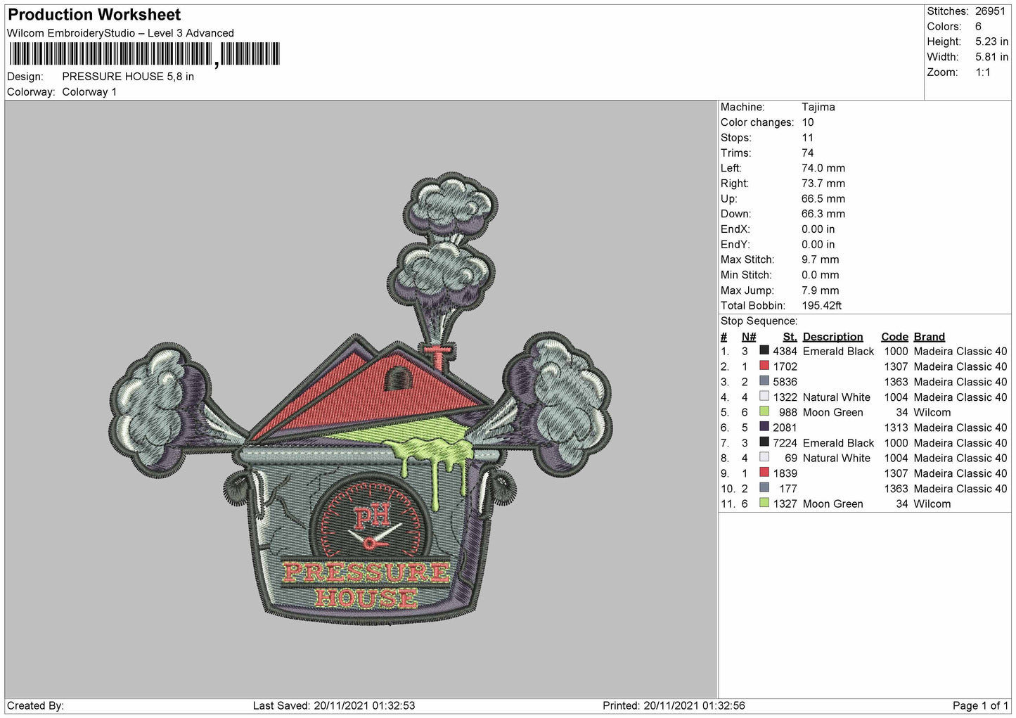 Pressure House Embroidery File 4 size