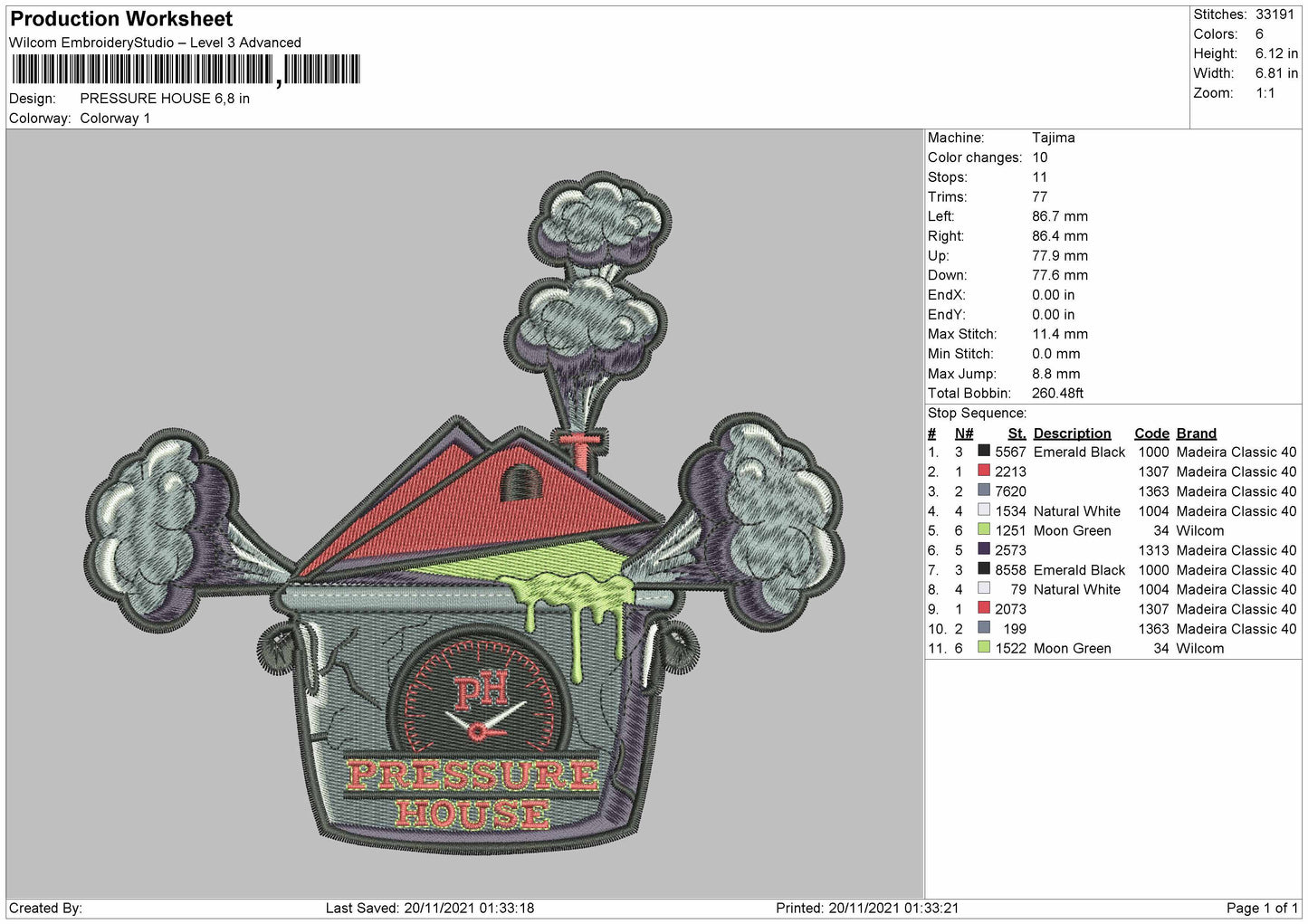 Pressure House Embroidery File 4 size