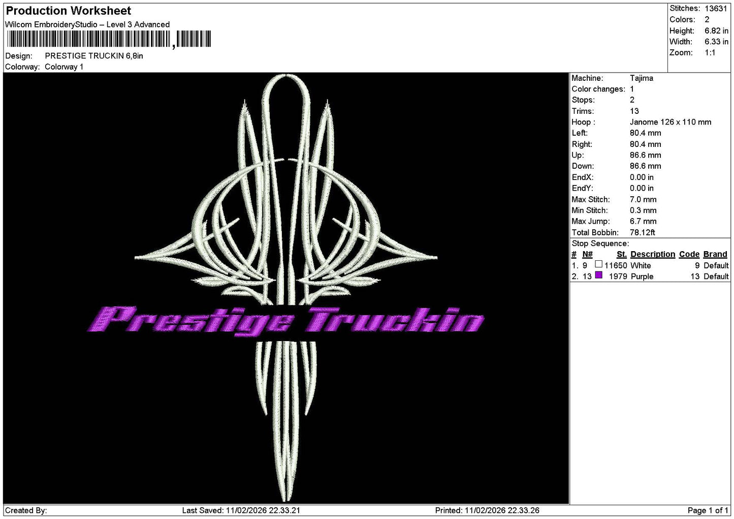 Truckintext 1002 Embroidery File 6 sizes