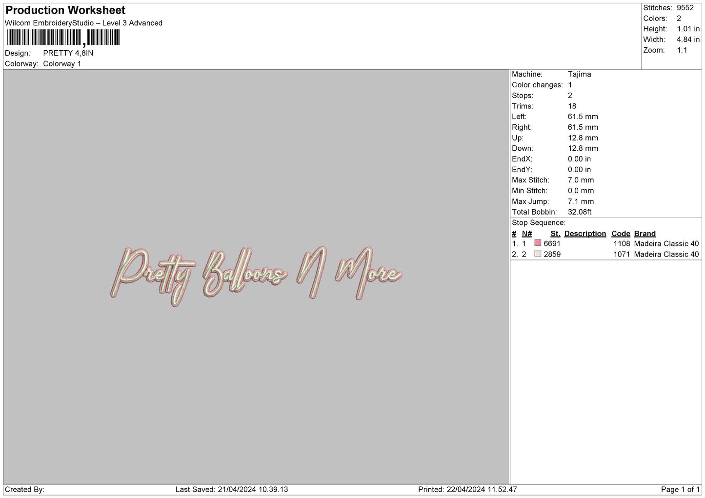 Pretty text 02 Embroidery File 6 sizes