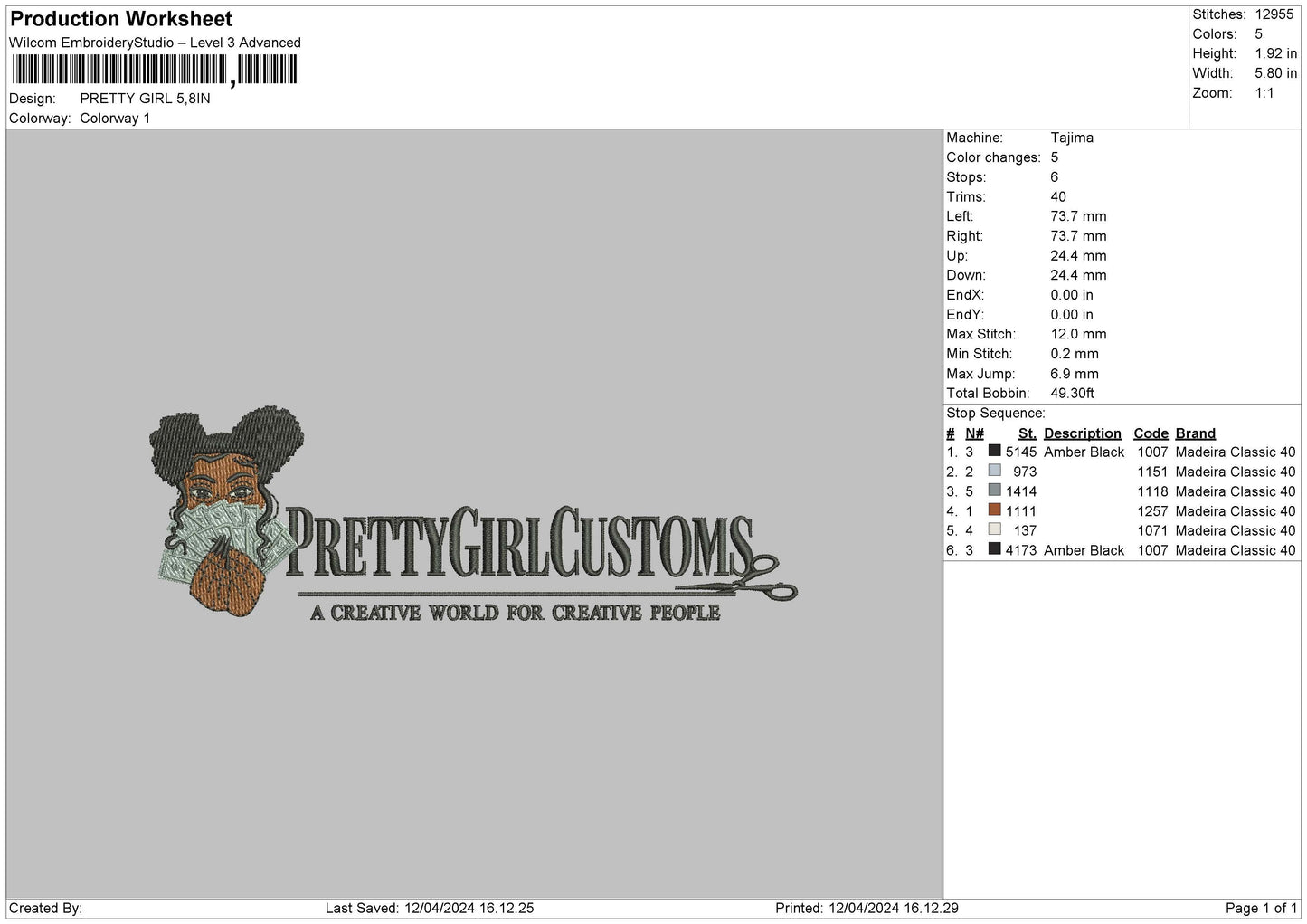 Pretty Girl Embroidery File 6 sizes