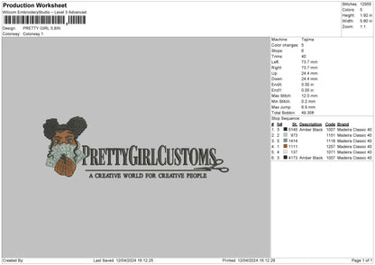 Pretty Girl Embroidery File 6 sizes