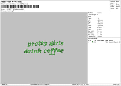 Pretty Girls Coffee Embroidery File 6 sizes