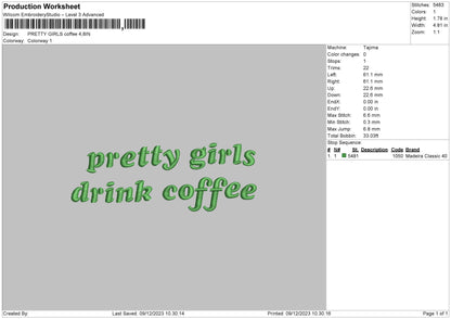 Pretty Girls Coffee Embroidery File 6 sizes