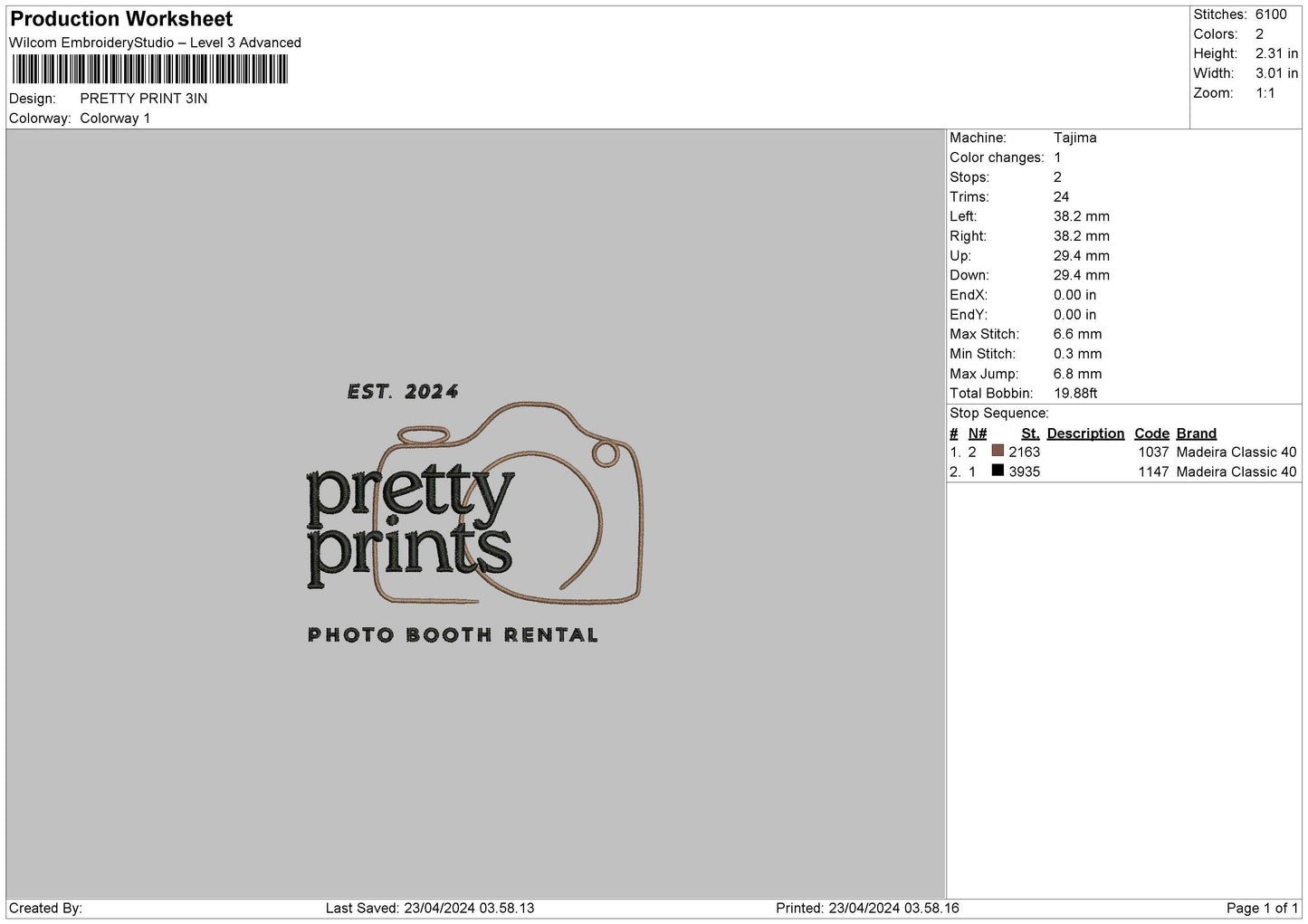 Prettytext 2304 Embroidery File 6 sizes