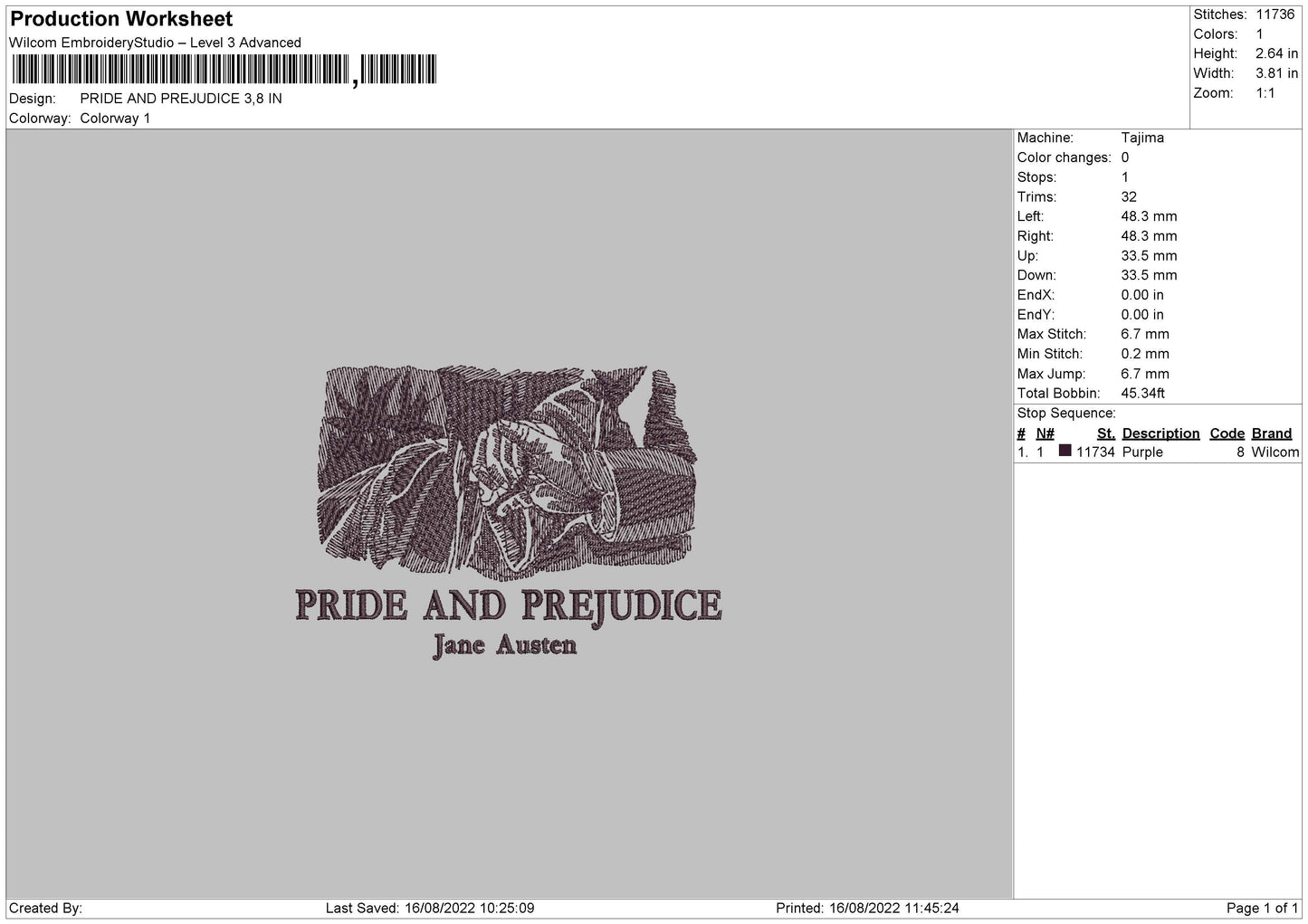 Pride And Prejudice Embroidery File 5 sizes