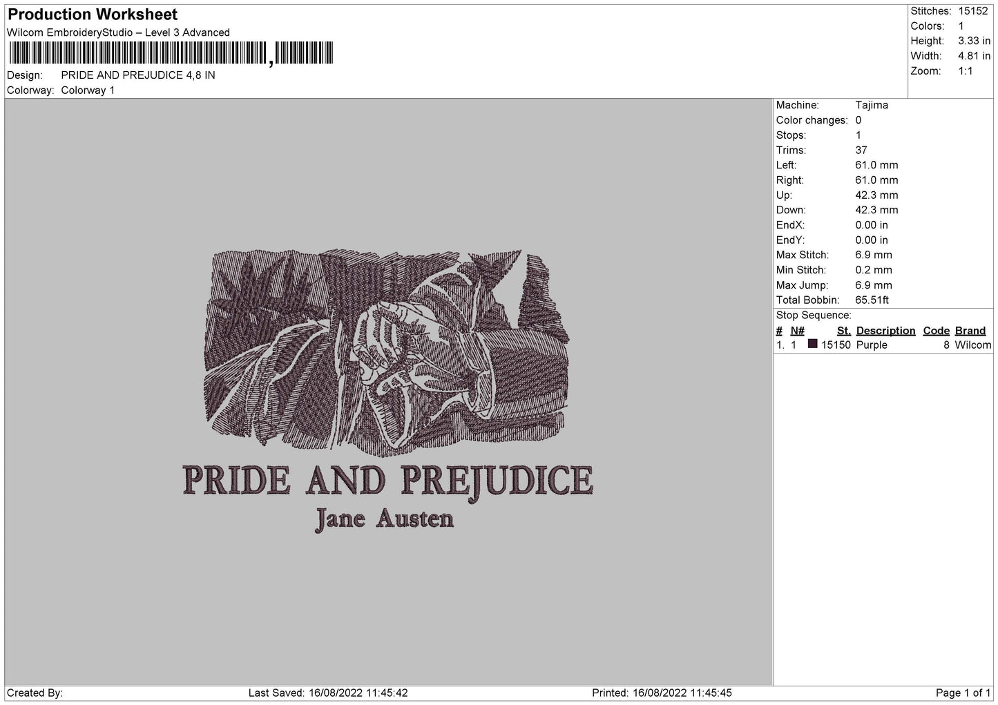 Pride And Prejudice Embroidery File 5 sizes