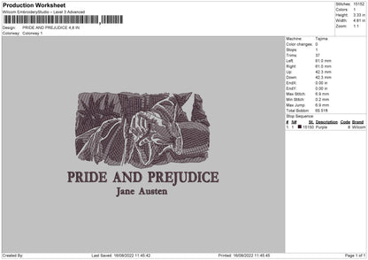Pride And Prejudice Embroidery File 5 sizes