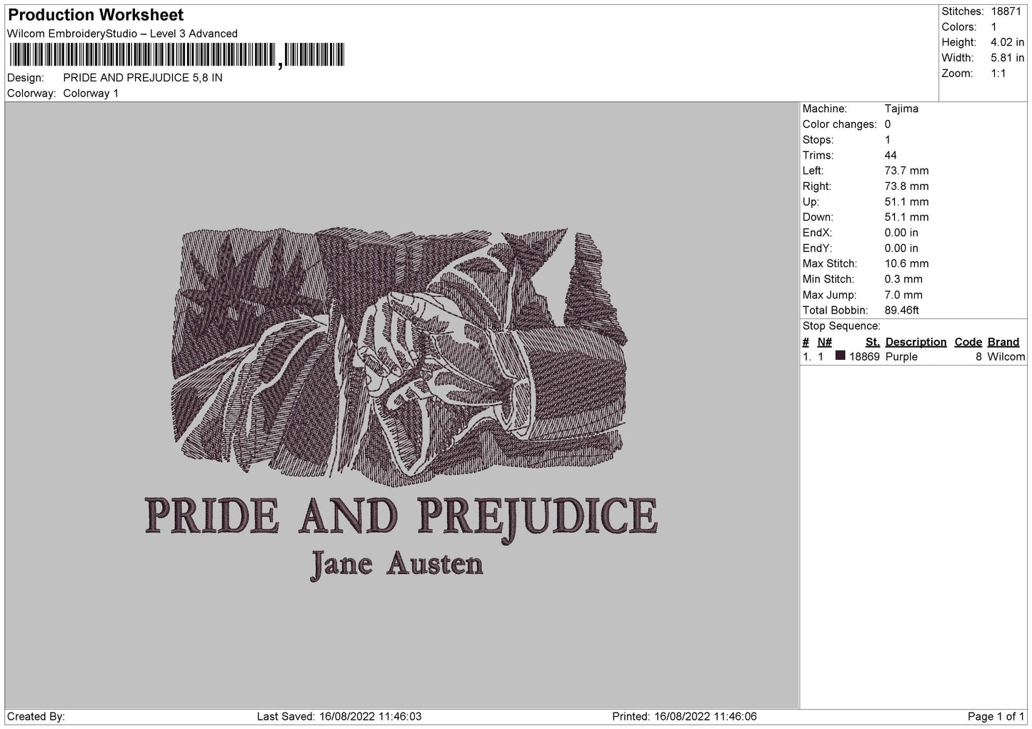 Pride And Prejudice Embroidery File 5 sizes