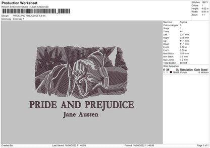 Pride And Prejudice Embroidery File 5 sizes
