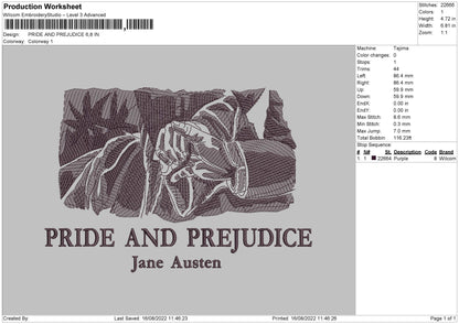 Pride And Prejudice Embroidery File 5 sizes