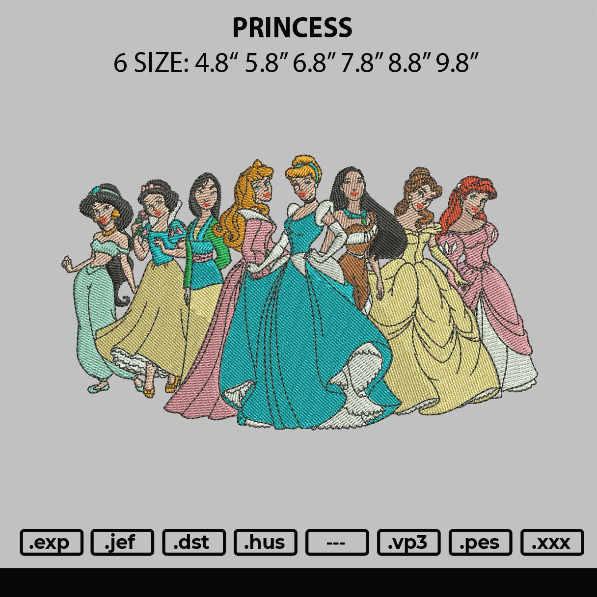 Princess Embroidery File 6 sizes