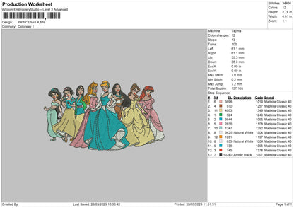Princess Embroidery File 6 sizes
