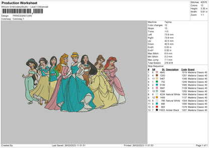 Princess Embroidery File 6 sizes