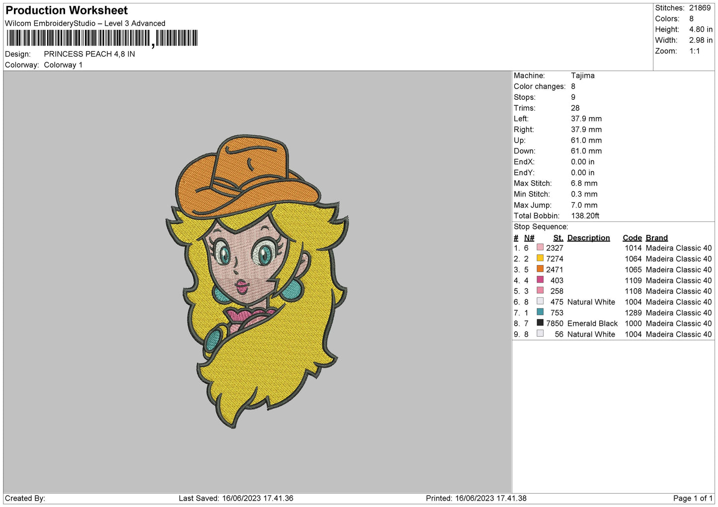 Princess P Embroidery File 6 sizes