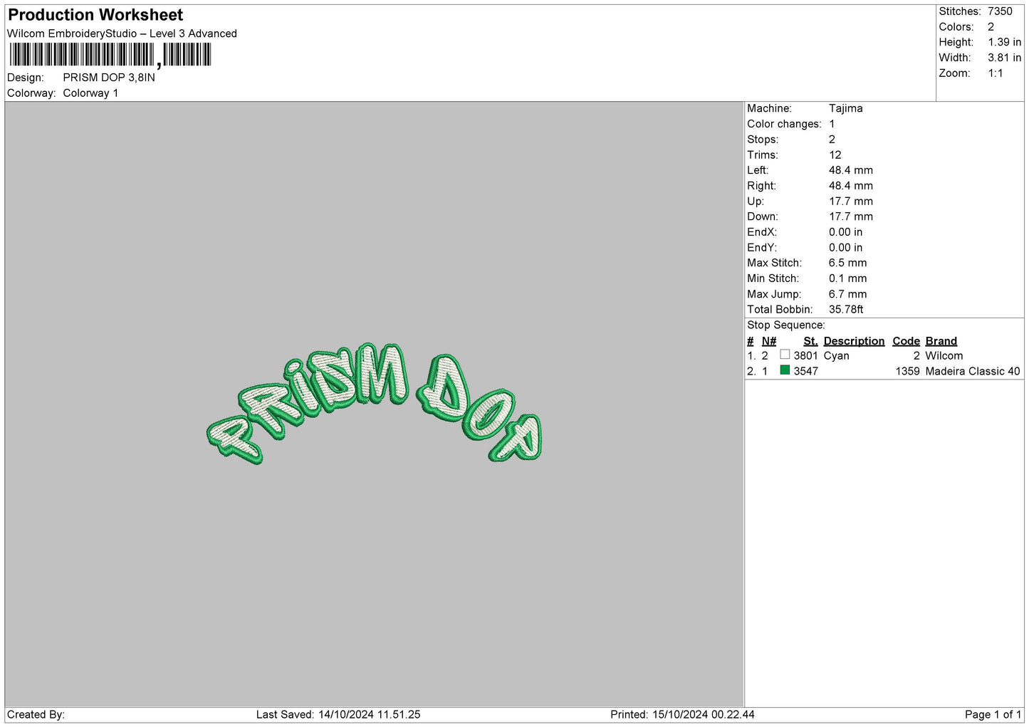 Prismtext Embroidery File 6 sizes
