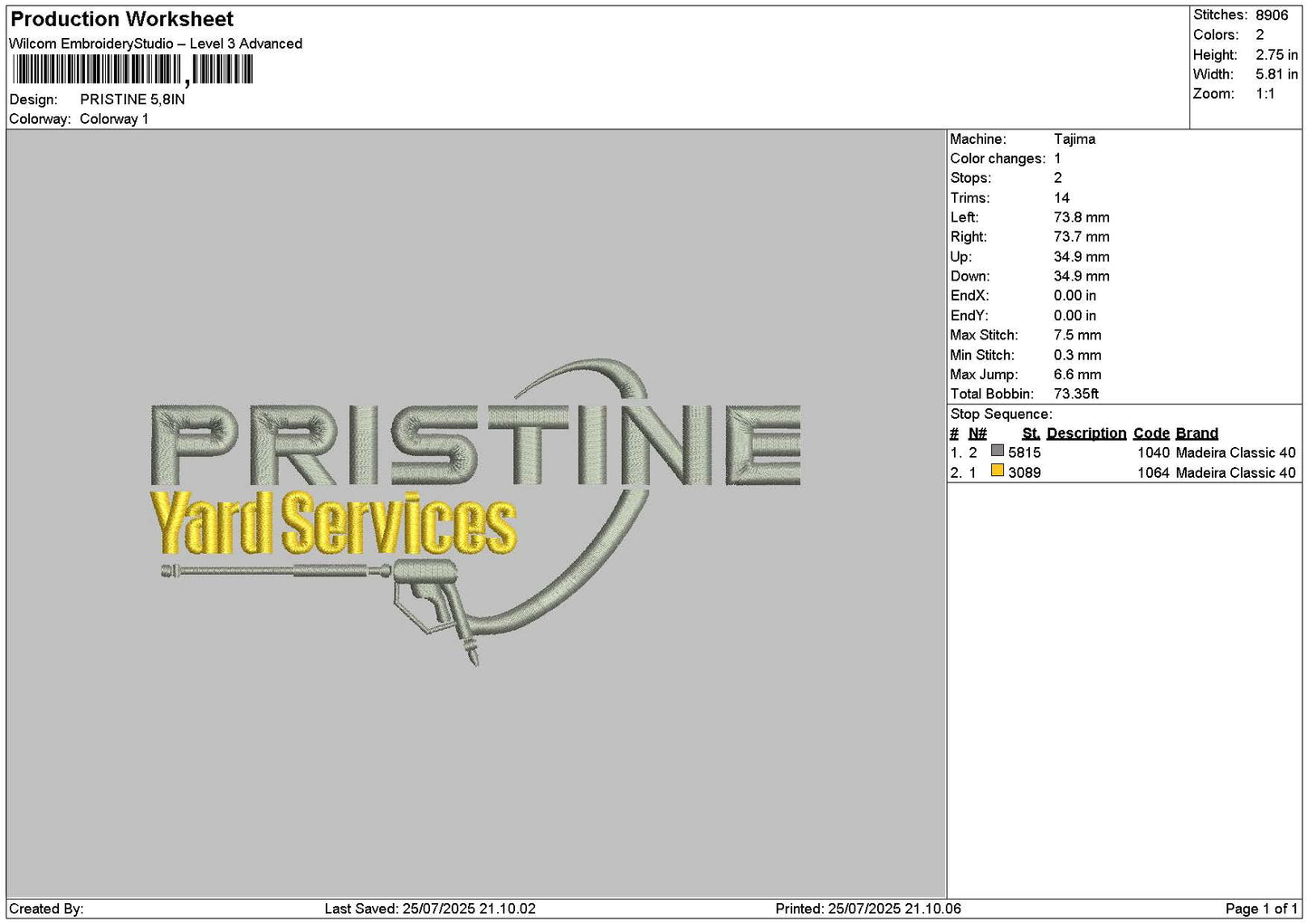 Pristinetext Embroidery File 6 sizes
