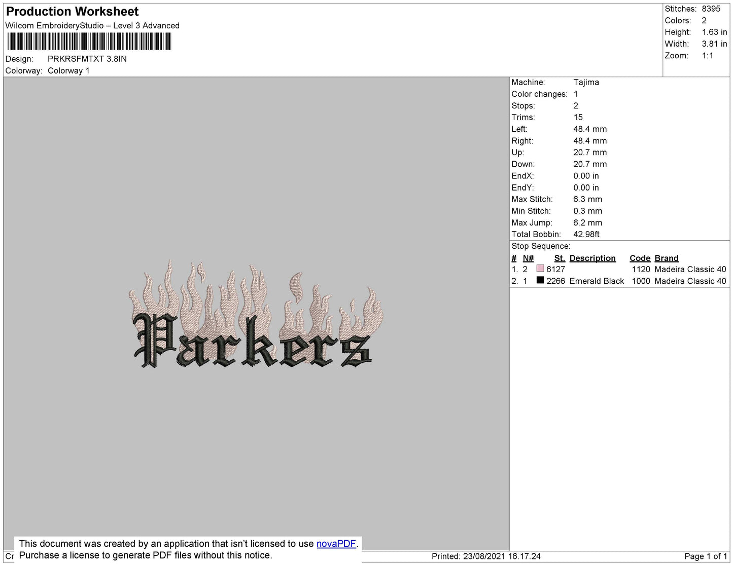 Parkers Flames Embroidery File 4 size