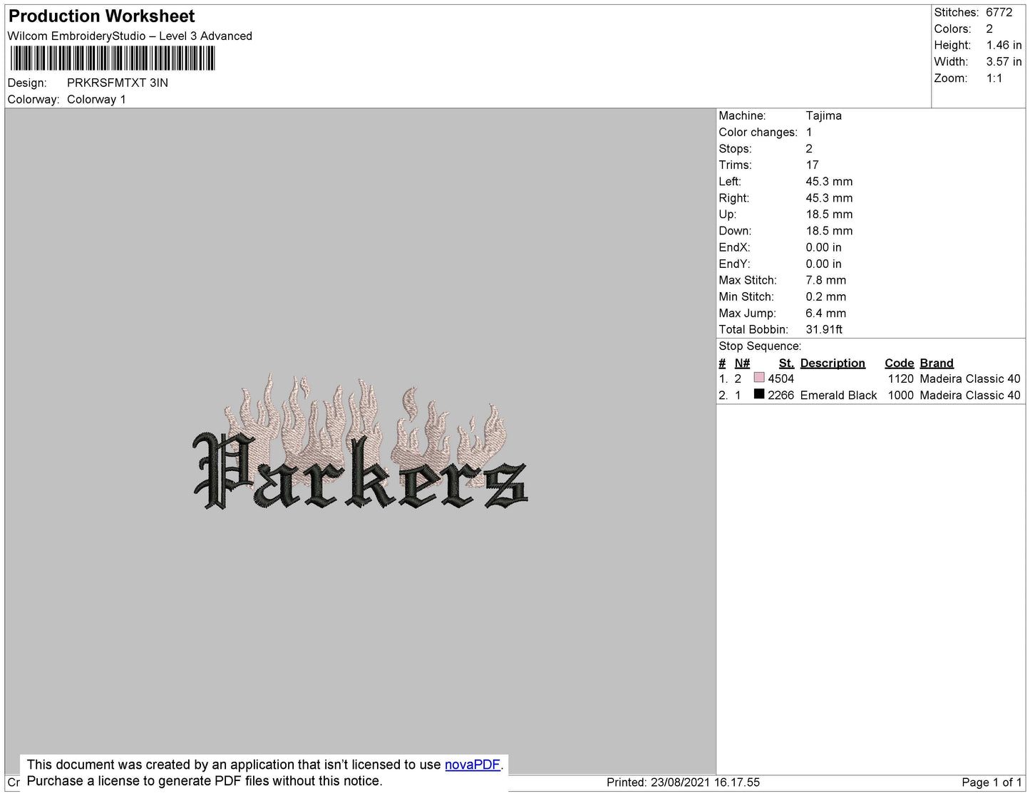 Parkers Flames Embroidery File 4 size