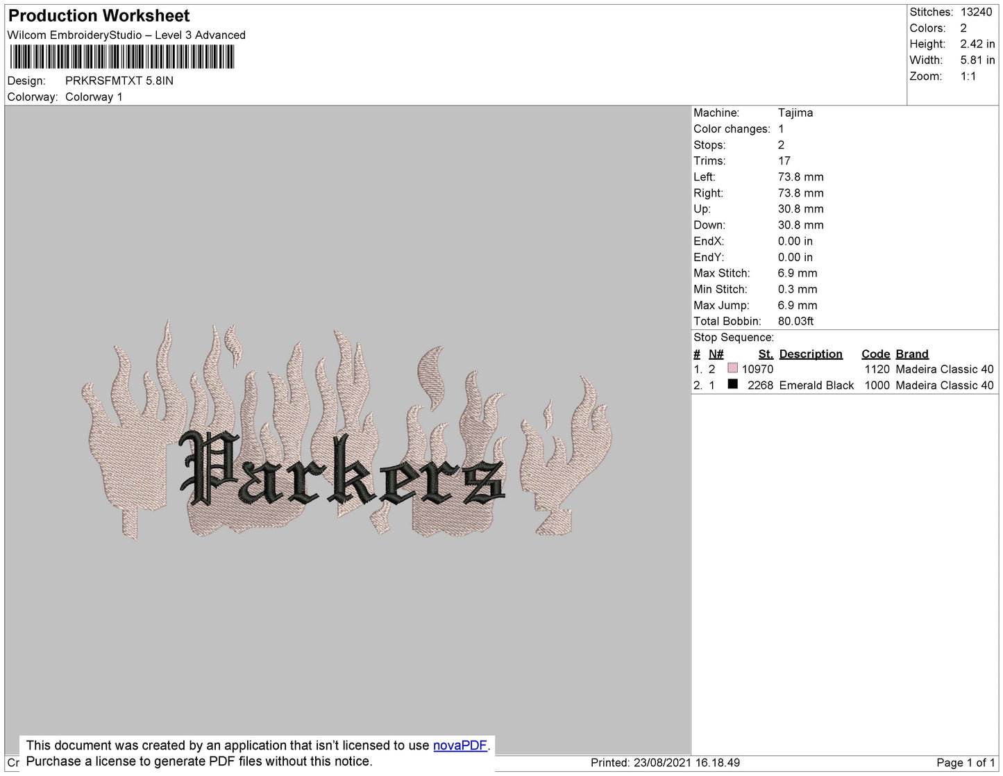 Parkers Flames Embroidery File 4 size