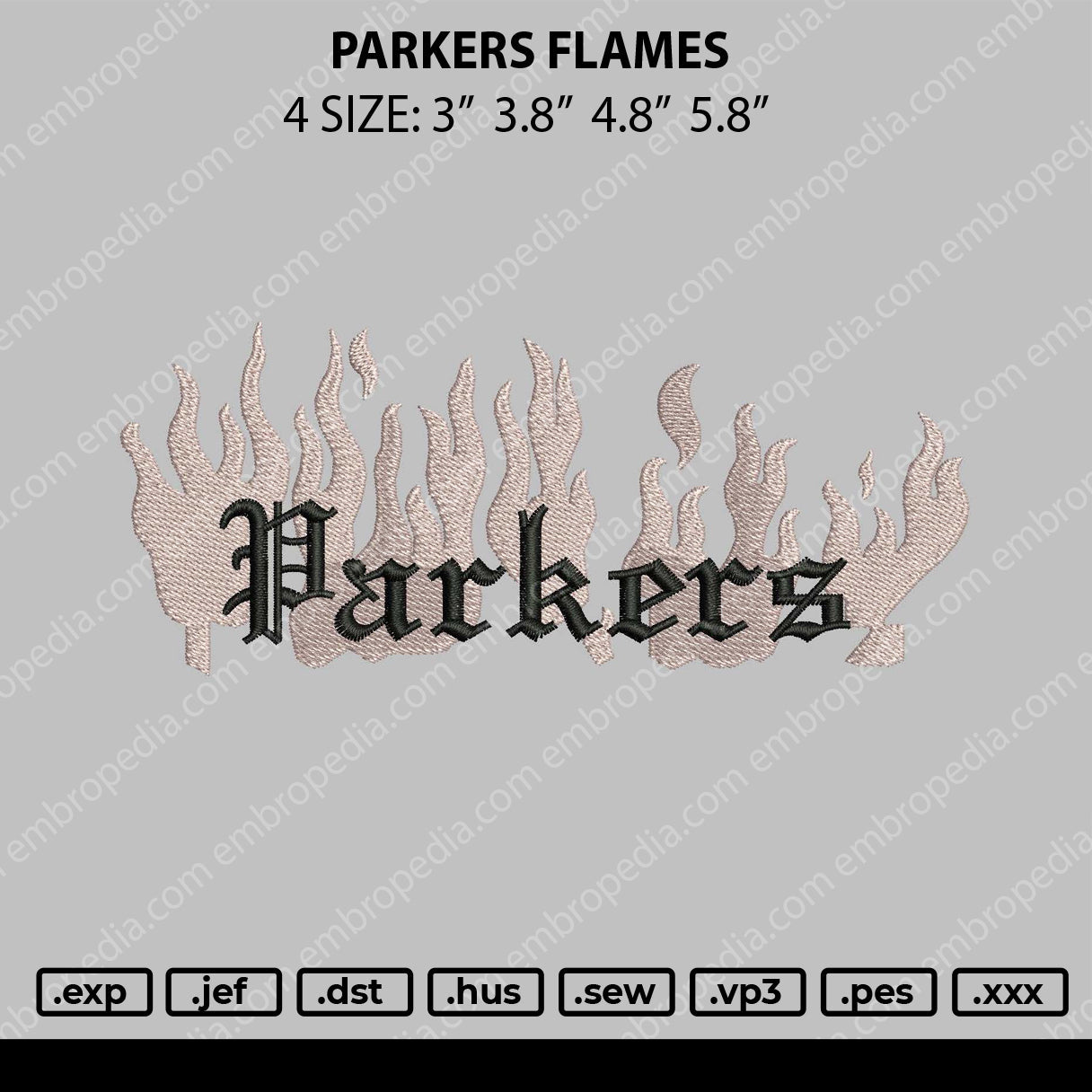 Parkers Flames Embroidery File 4 size