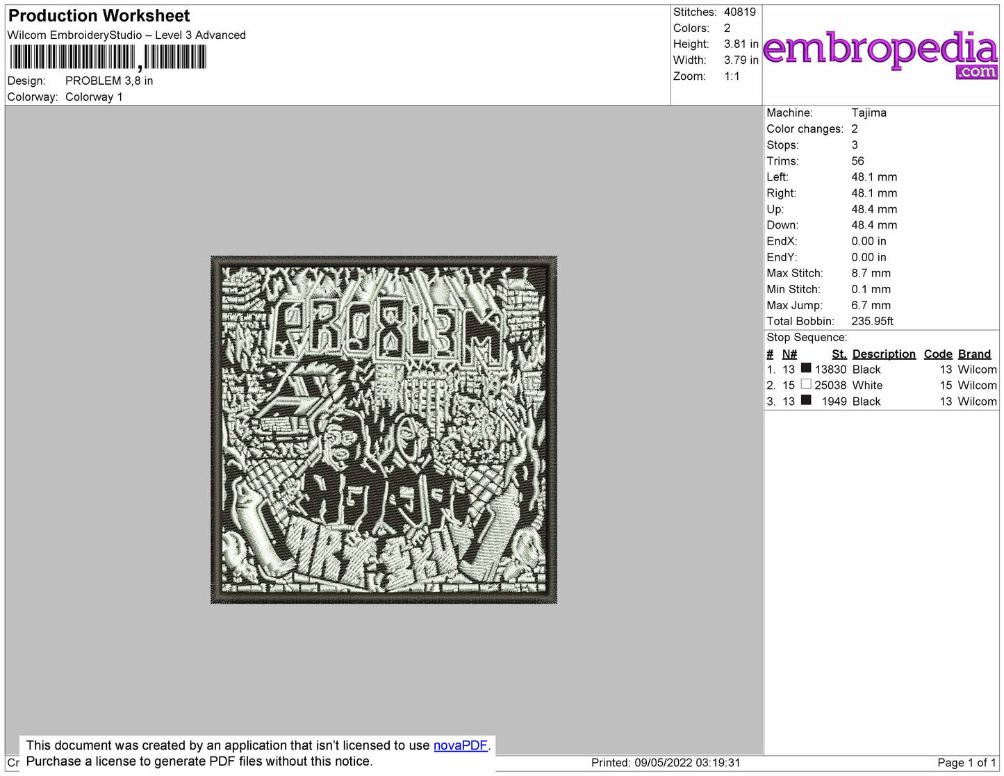 Problem Embroidery File 4 size