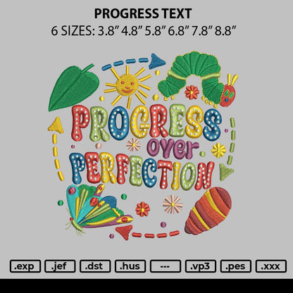 Progress Text Embroidery File 6 sizes