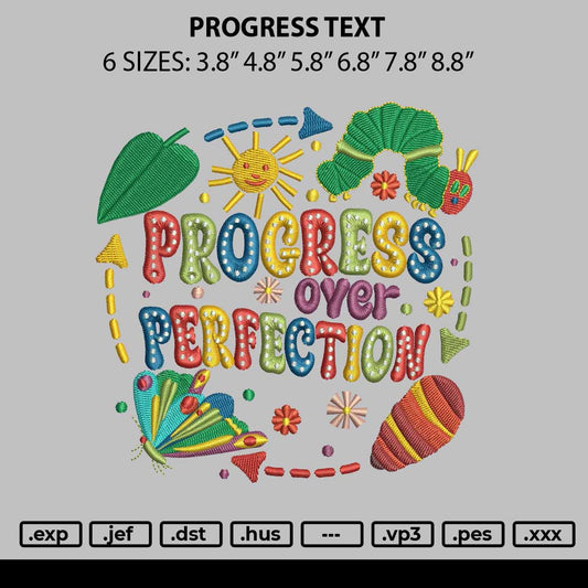 Progress Text Embroidery File 6 sizes