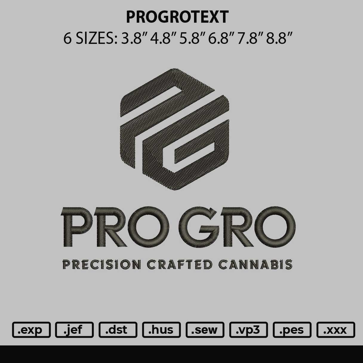 Progrotext Embroidery File 6 sizes